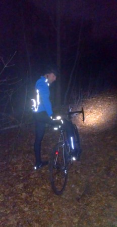 Danny V Cross Ride on Trails Dan riding his bike in the woods at night