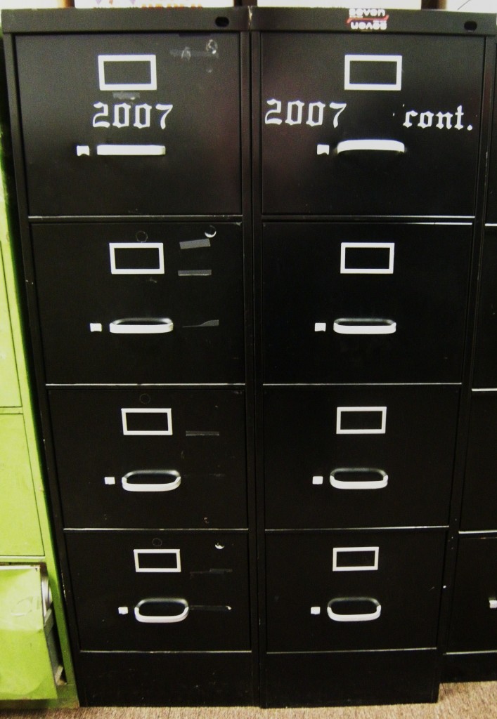 DSCN1531 filing cabinets labelled 2007, 2007 cont.