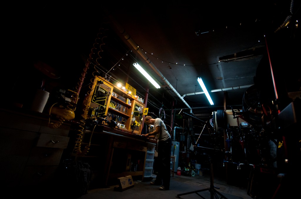 Matt Roy building up a Seven in a moody shop