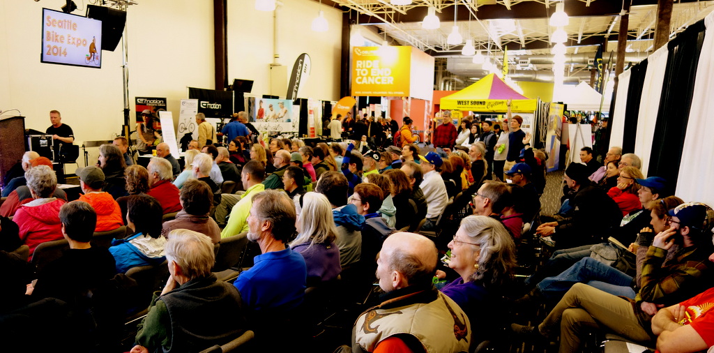 Listening intently at the Seattle Bike Expo