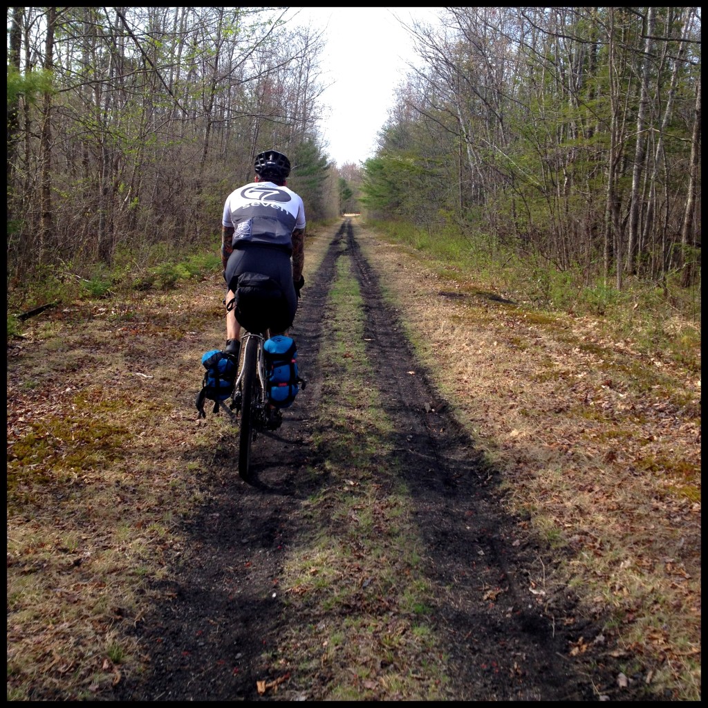 Riding up a trail in the woods