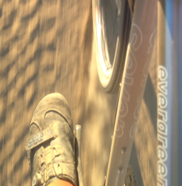 Pedalling hard while looking down at fast moving dirt