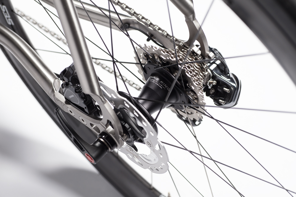 Chris King matte black rear hub on a bike