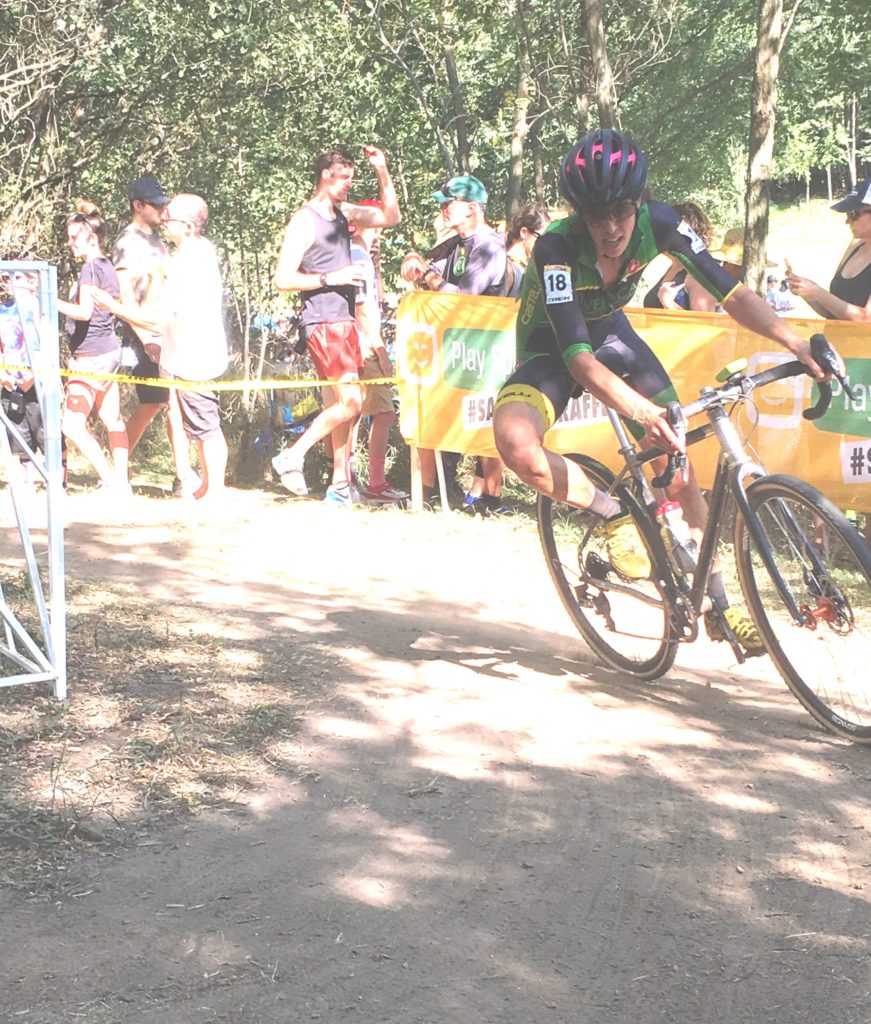 Julie Wright leans into a corner a the races