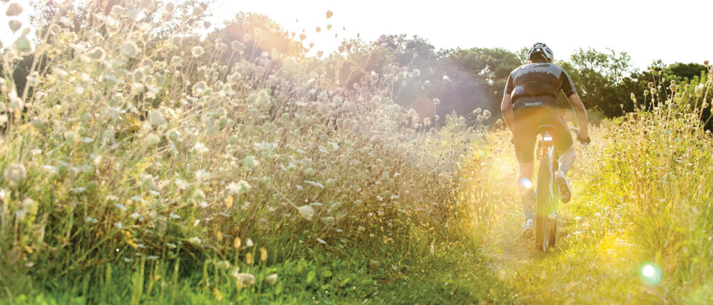 mountain biker in a field