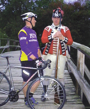 Richard talks with a revolutionary war soldier