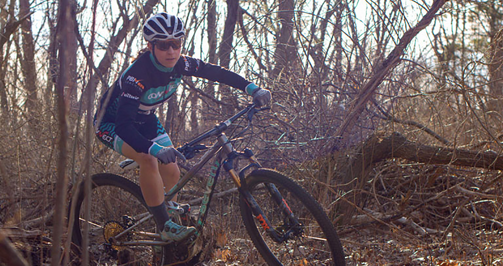 Kelly Catale navigates some single-track on her KellCat SL