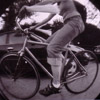 a fisheye photo of a lady named Stef, and a bike named Bubbles